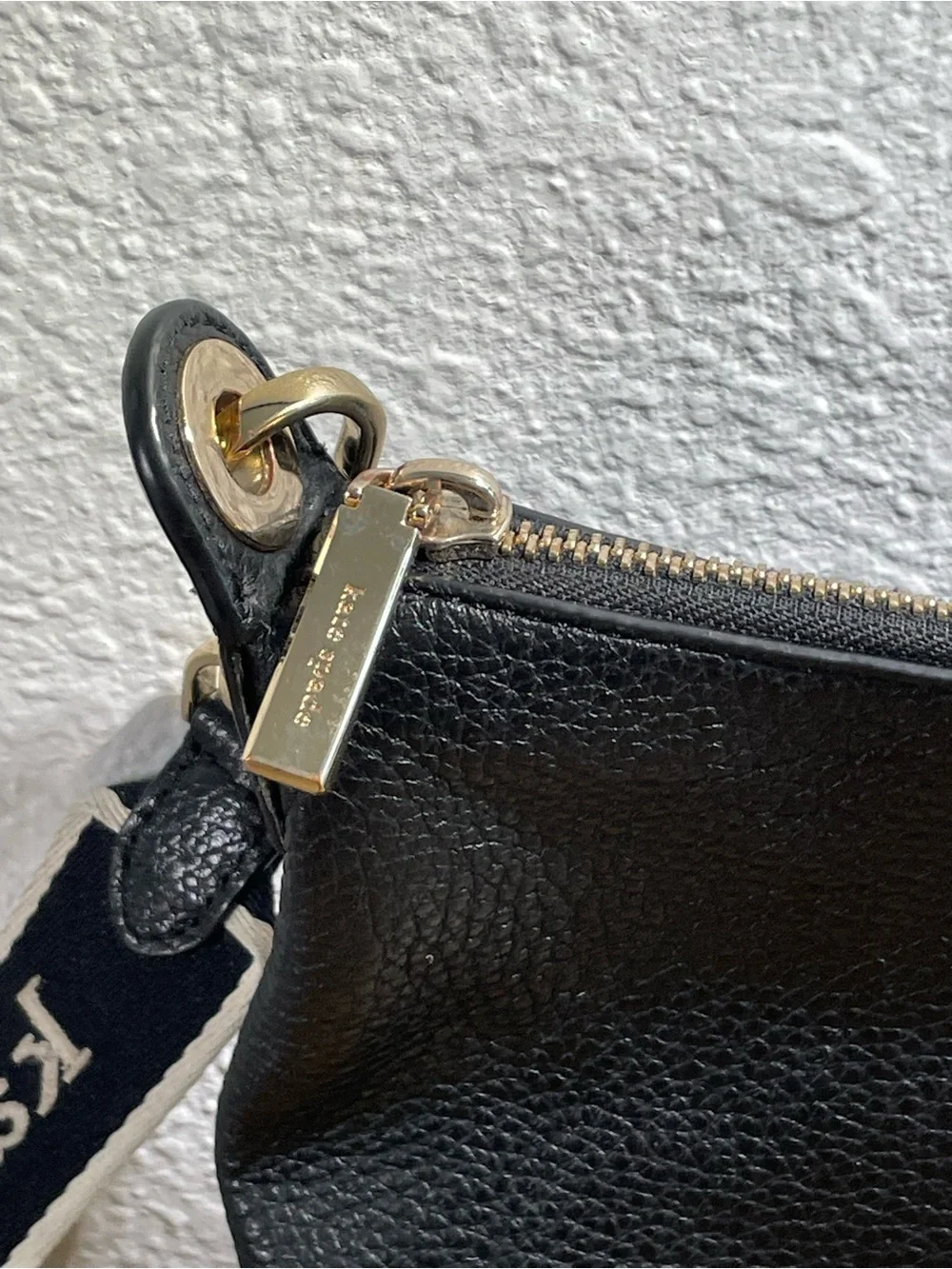 kate spade Rosie Crossbody Black Pebbled Leather w/ Branded Web Strap